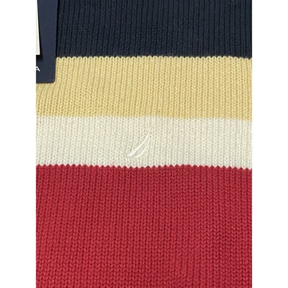 Nautica Men’s Size Large Red Yellow Navy Green Wide Striped Pullover Sweater NWT - Picture 3 of 6
